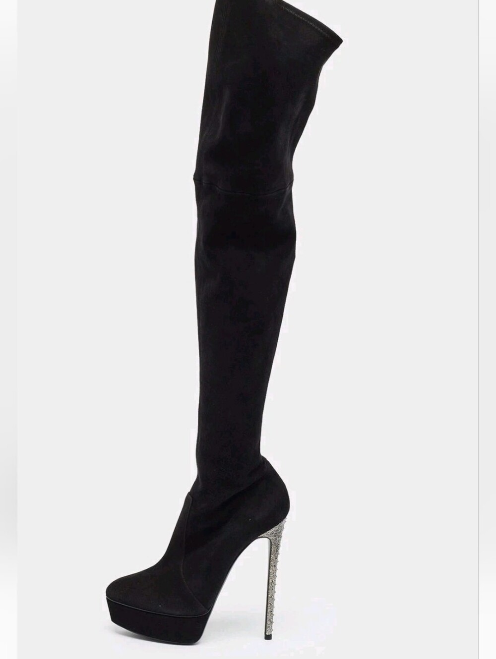 Casadei Black Over-the-Knee Crystal Heel Platform Boots